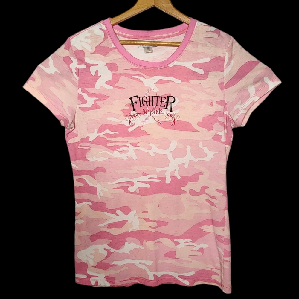 Fighter in Pink Ribbon Camo Shirt -Women's XL - Breast Cancer Awareness